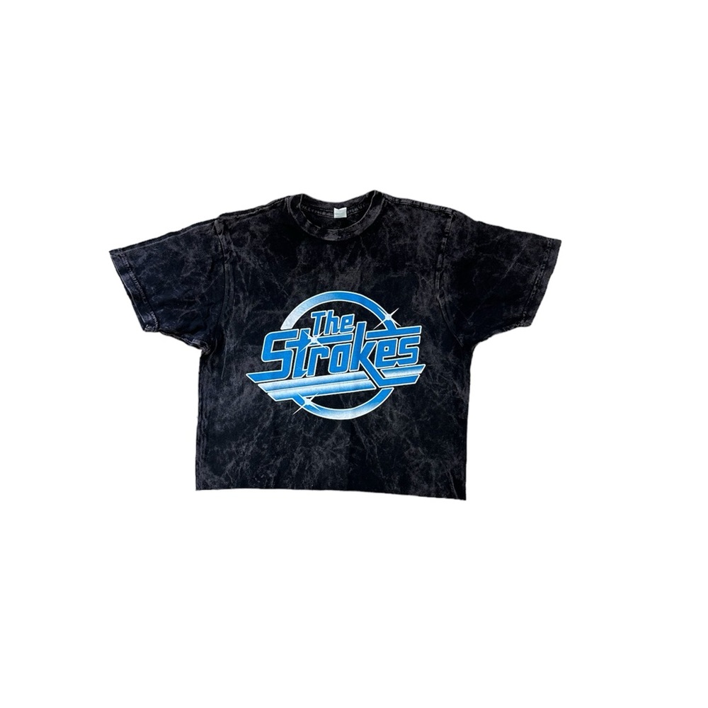 Black Graphic T-Shirt with Blue Logo the Strokes cropped top